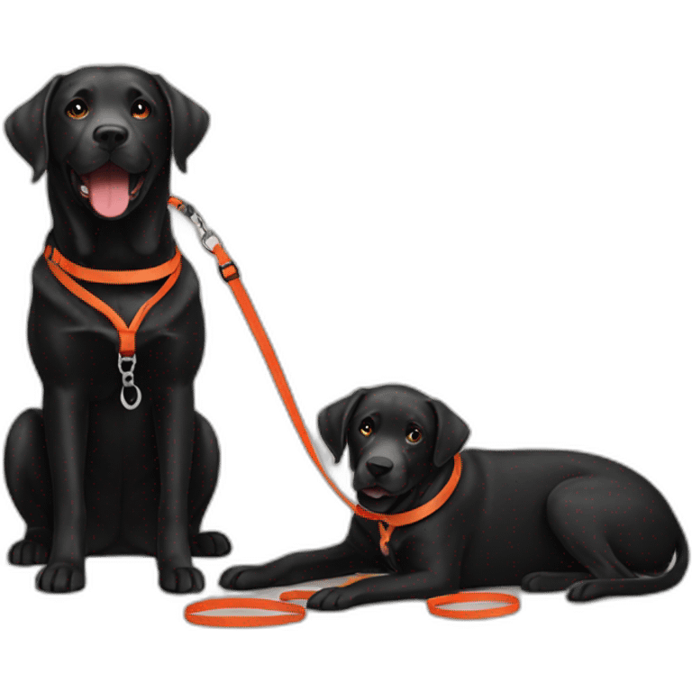 Black and orange labrador with red leash emoji