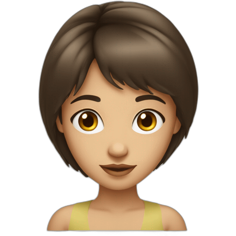 Fille brune avec des yeux bleux et des cheuveux lisse blanche avec une frange emoji