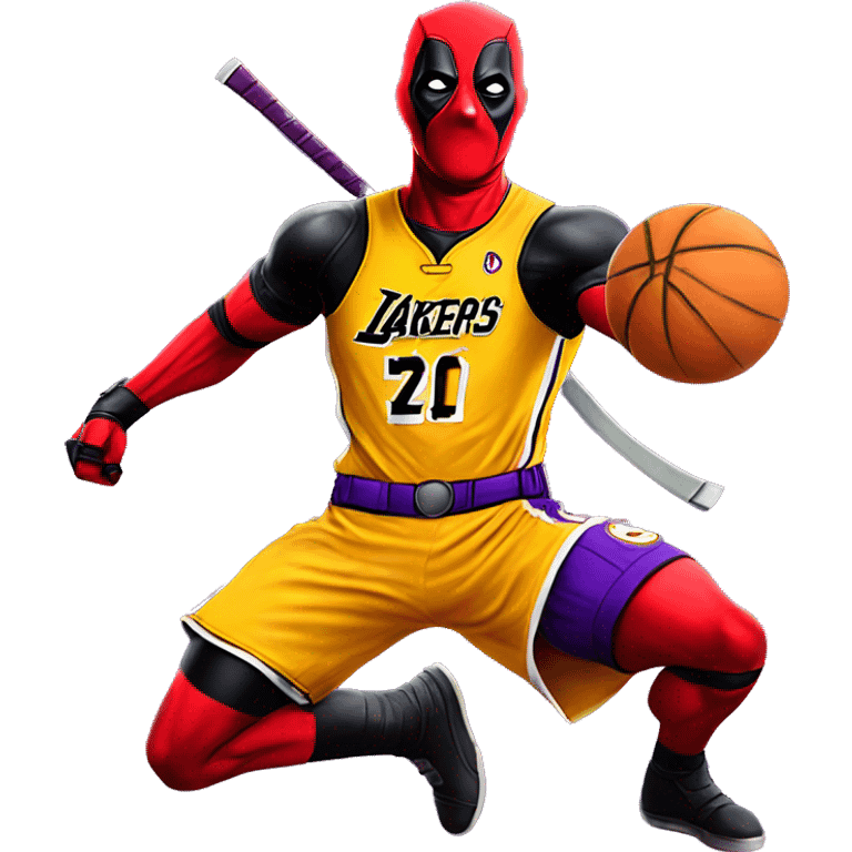 Deadpool in a Lakers jersey hyper realistic  emoji