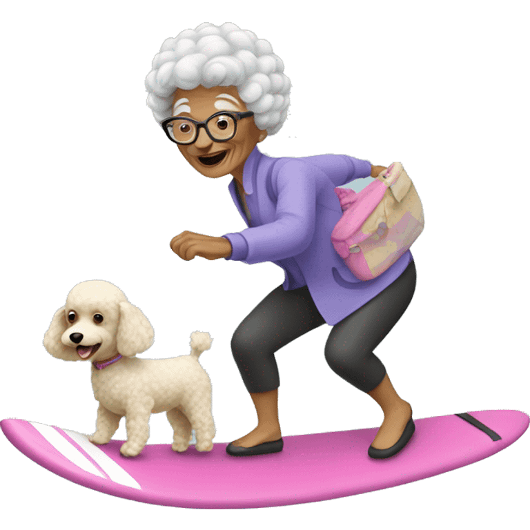 Granny surfing with poodle emoji