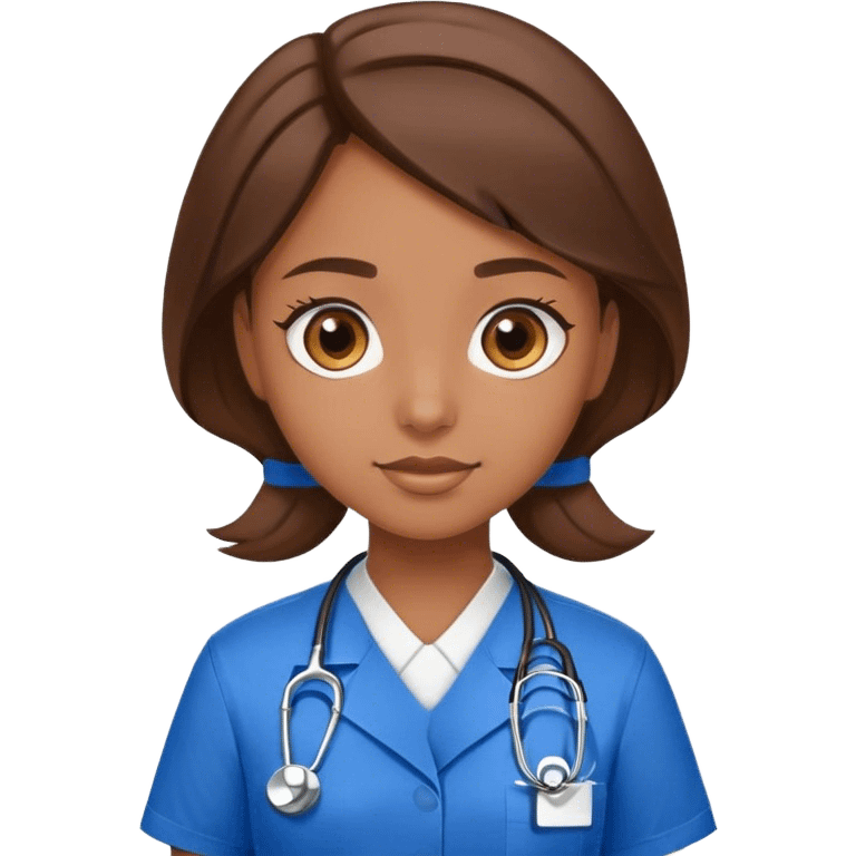 a brown haired girl with brown eyes being a medical assistant dressed in blue  emoji