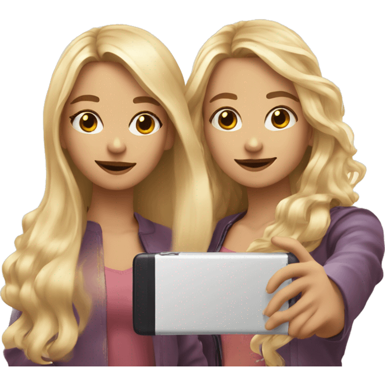 2 Girls one with shoulder Long hair and one with locks both blond doing a Selfie  emoji