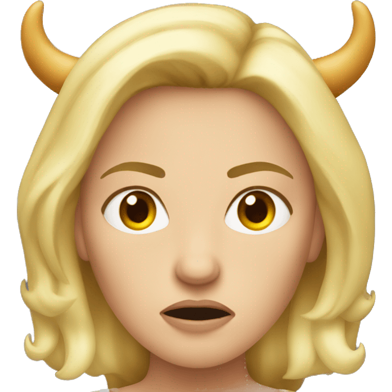 angry blonde: woman, with horns emoji