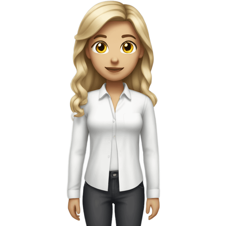 girl with dark blonde hairs with a white shirt and a white ribbon in hair emoji