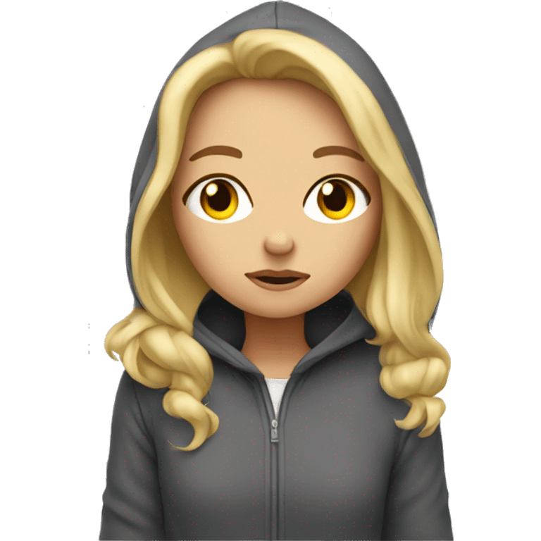 Blonde tired girl in hoodie  emoji