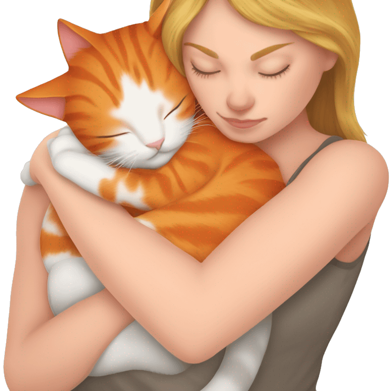 Orange kitty sleeping on brunette white girl's arms emoji