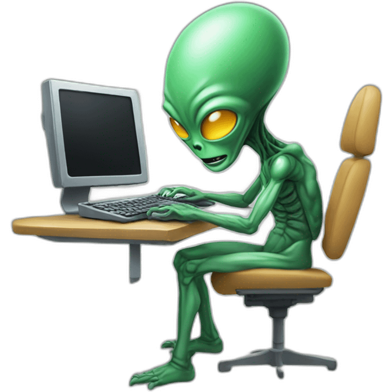 Alien typing on computer emoji