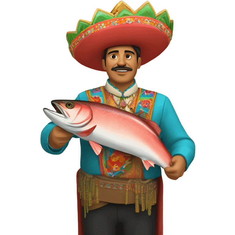 Mexican holding king salmon overhead  emoji