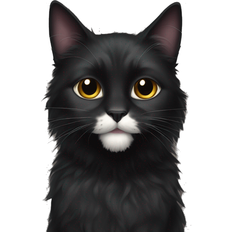 black cat domestic long-haired with white spot on the mouth emoji