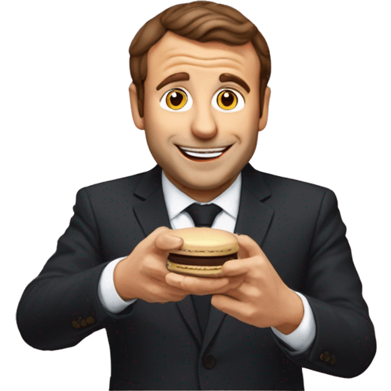 Macron qui mange un macaron au chocolat emoji