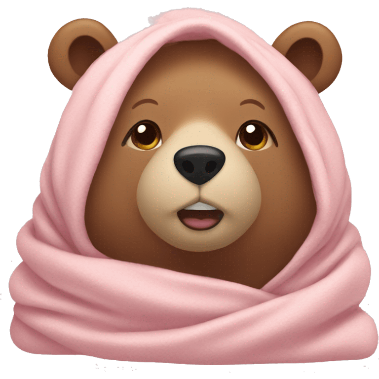 bear cozy in a light pink blanket emoji