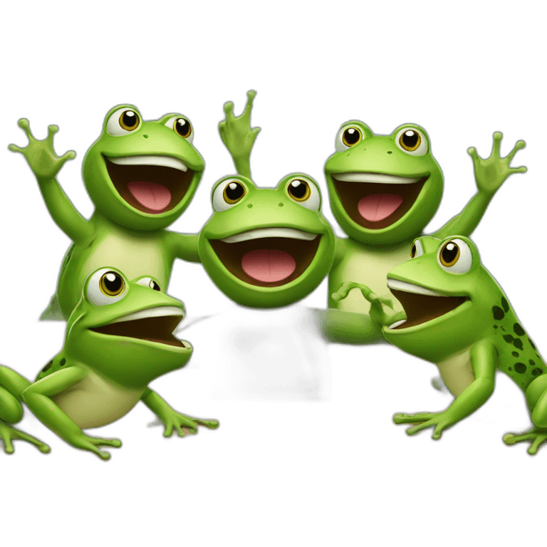 Frogs cheering around a table emoji