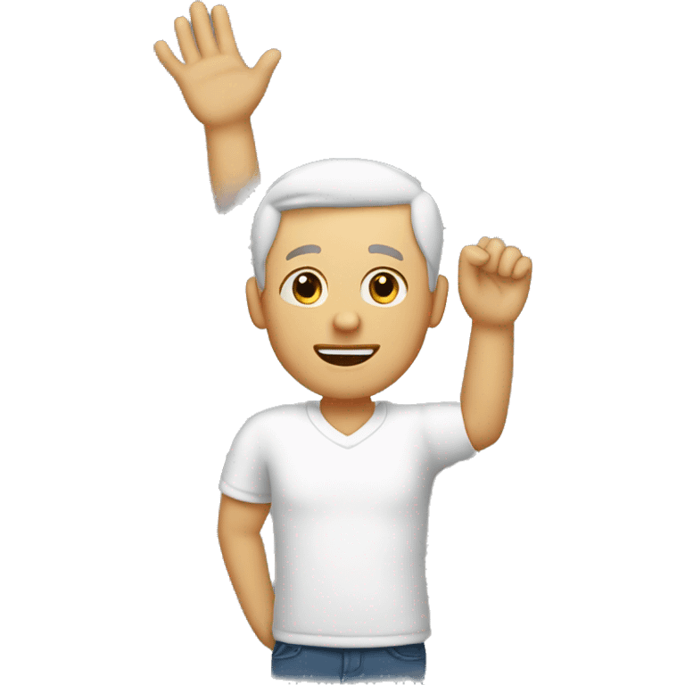 a white men raising hand to welcome everyone emoji