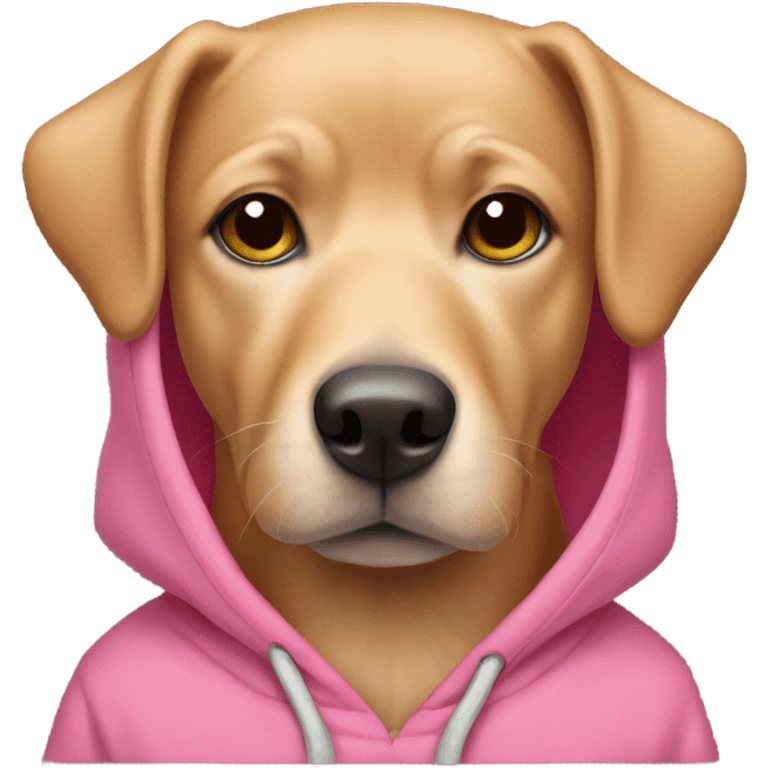 Tan dog wearing a pink hoodie emoji