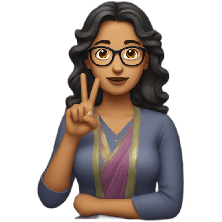 Indian woman with medium long wavy hair wearing glasses, showing one hand with crossed fingers emoji