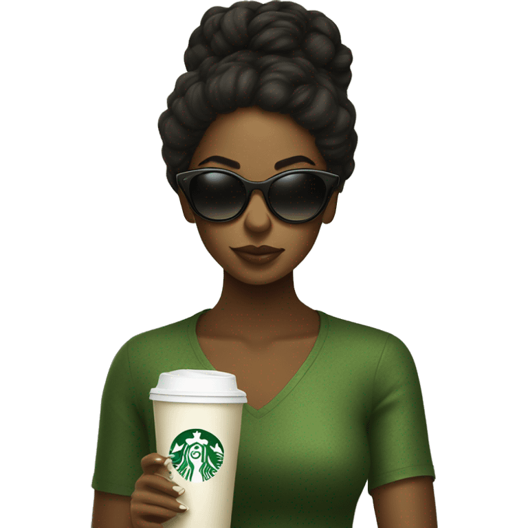 Blk Girl wearing sunglasses drinking starbucks matcha emoji