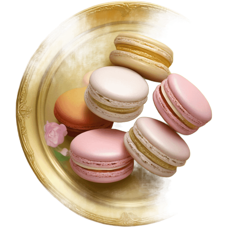 vintage rococo macarons on golden plate emoji