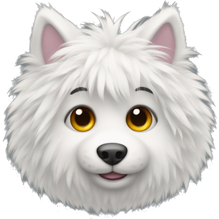 Cute furry creature, mostly white, colorfull emoji