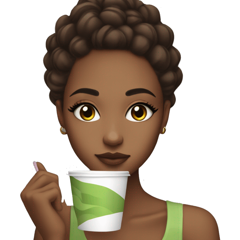 Aesthetic girl with your favorite color is coffe and she likes the matcha, do exercise , and she loves the makeup   emoji