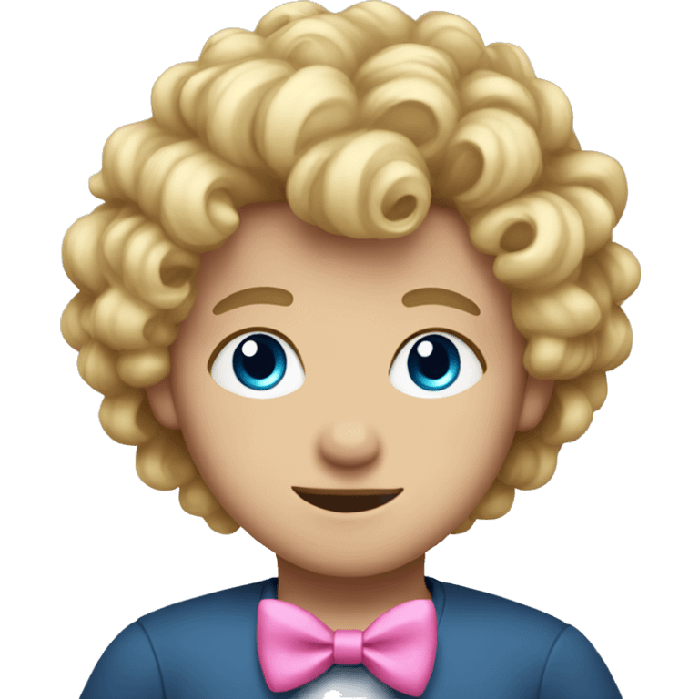 Boy with blonde curly hair and blue eyes and a pink bow in his hair emoji