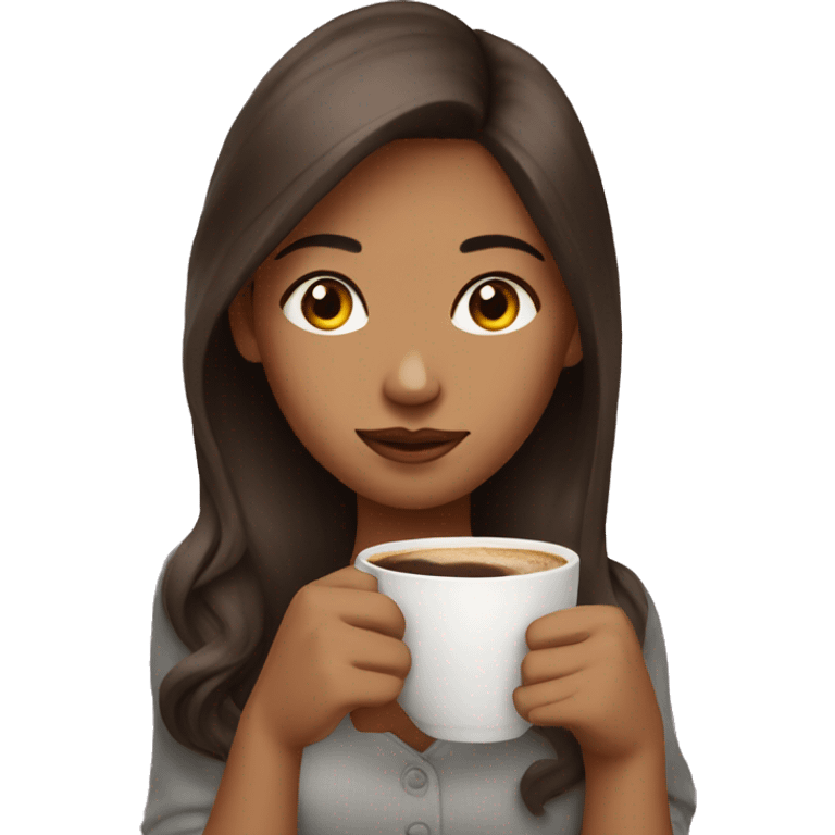 Girl with coffee blushing emoji