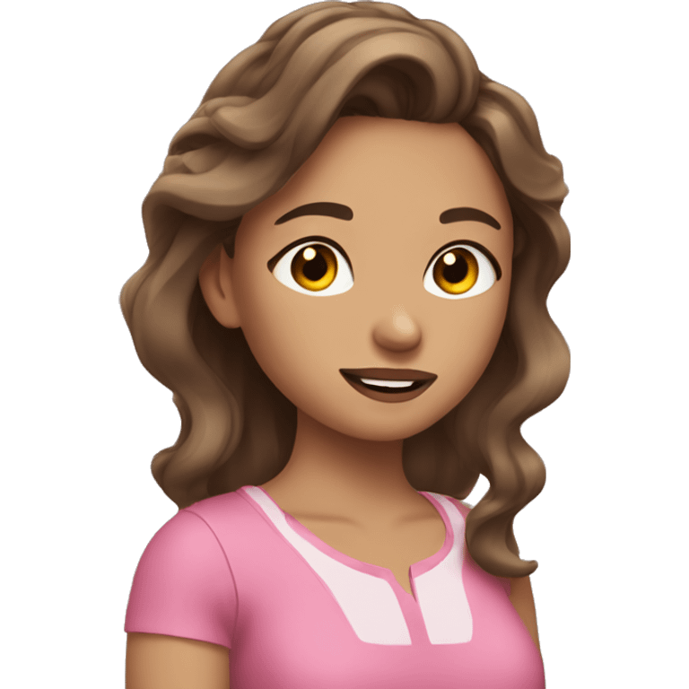 girl with brown hair doing her makeuo emoji