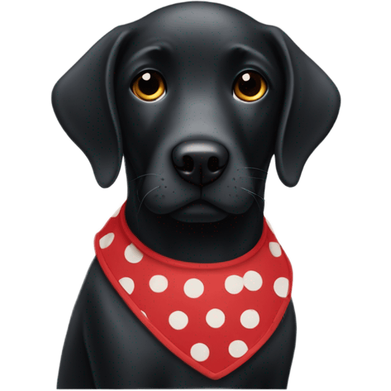 Black lab wearing a red polka dot dress emoji