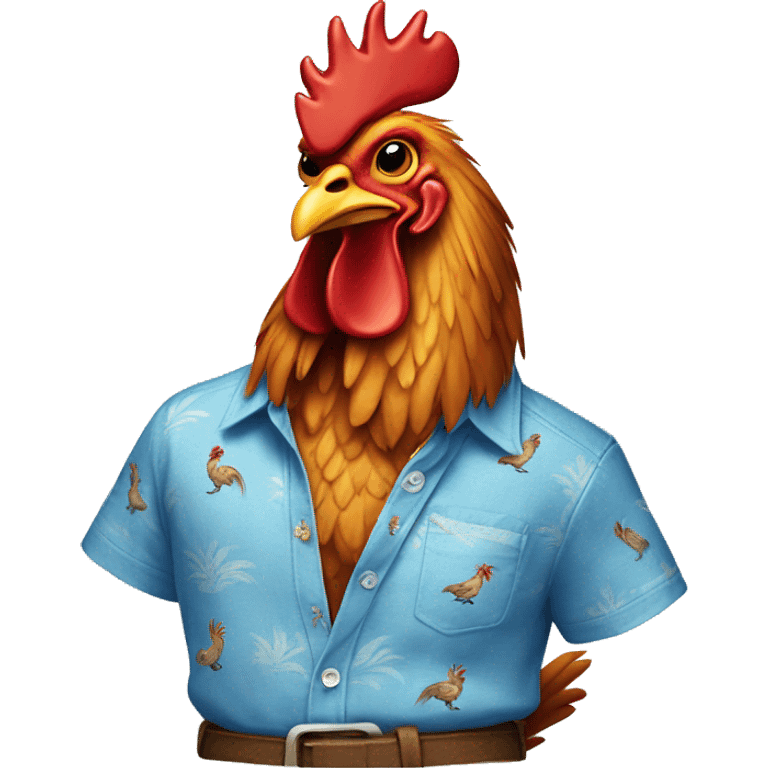 Rooster wearing a blue Tommy Bahama shirt emoji