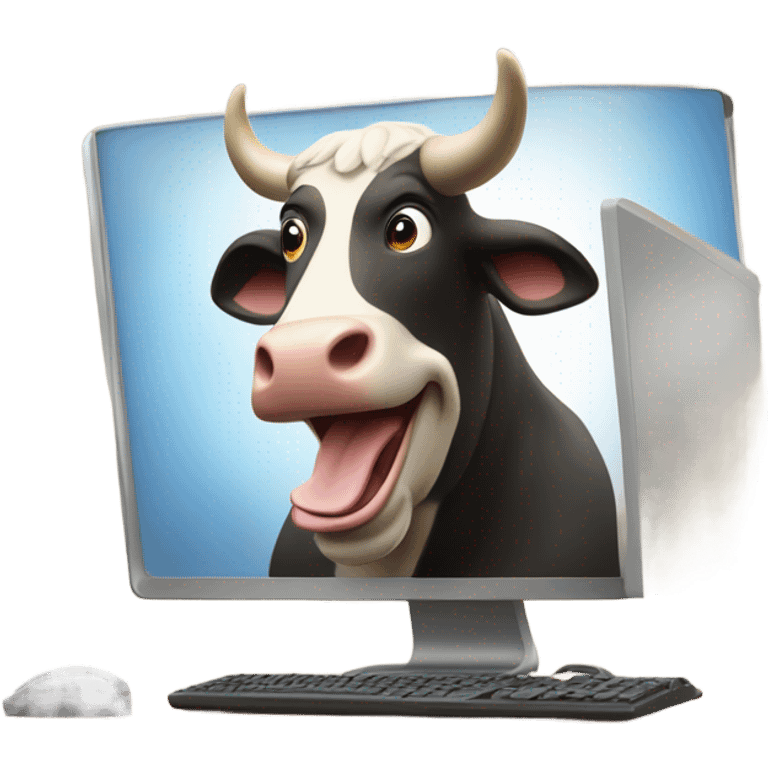 happy bull using computer emoji