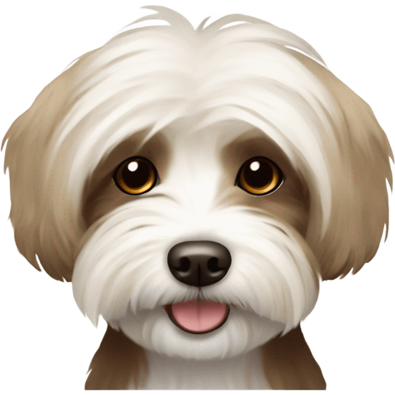 Havanese dog,mostly cream,duo color with some brown on the esrs emoji