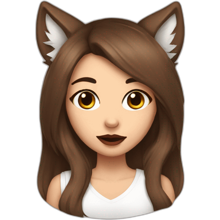  girl brown long hair lipstick wolf ears  emoji