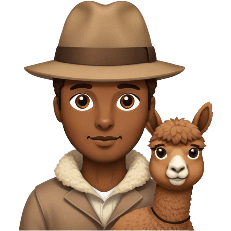 stylish male portrait in hat with an alpaca emoji