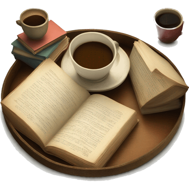 vintage tray with books and coffee  emoji