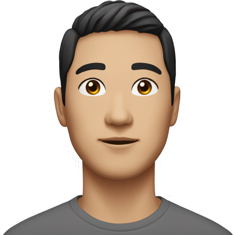 A head and shoulders shot of a 33 year old East Asian man, with short black hair,   with brown eyes wearing a t-shirt. emoji