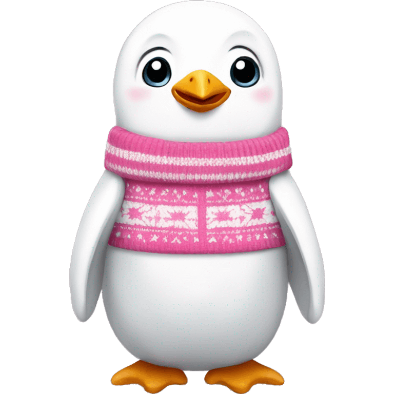 White penguin wearing a Christmas pink and white sweater  emoji