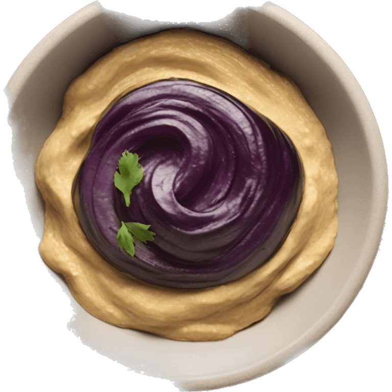 roasted eggplant spread in a dish, just the spread no person, make the eggplant spread look like a hummus color emoji