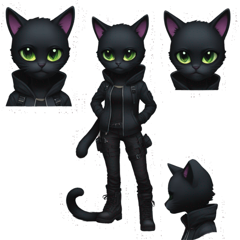 Edgy Shy Anthro cool pretty dark black cat-fursona techwear emoji