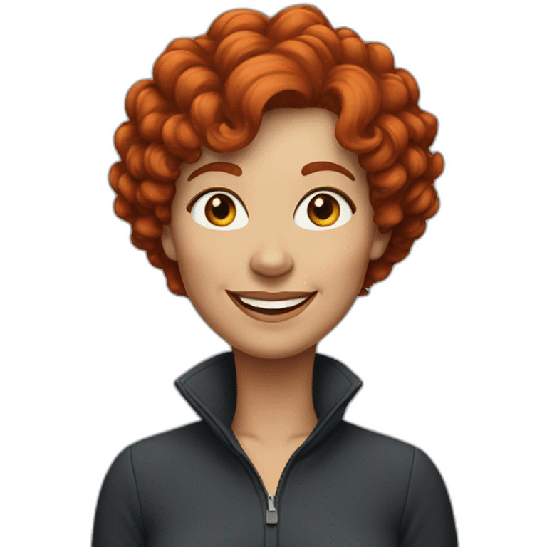 A 50-year-old woman with red curly short hair smiles emoji