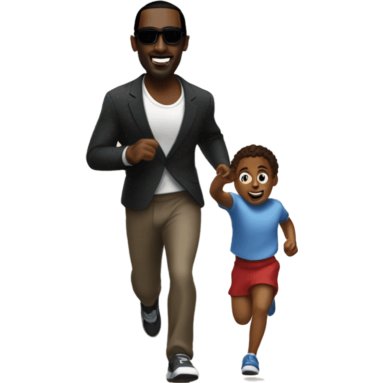 P-diddy running with a child emoji