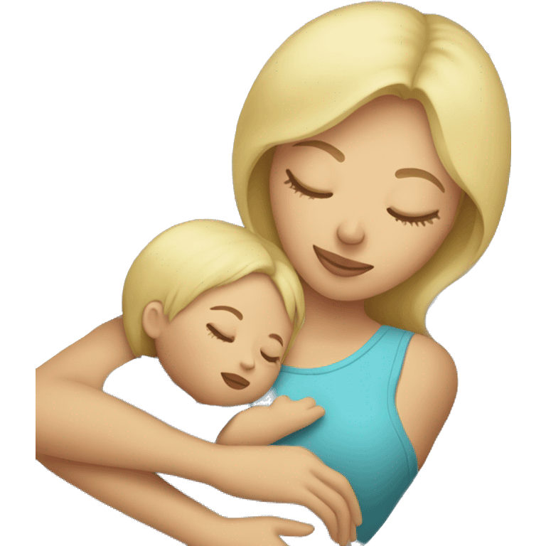 Blonde mom sleeping with baby emoji