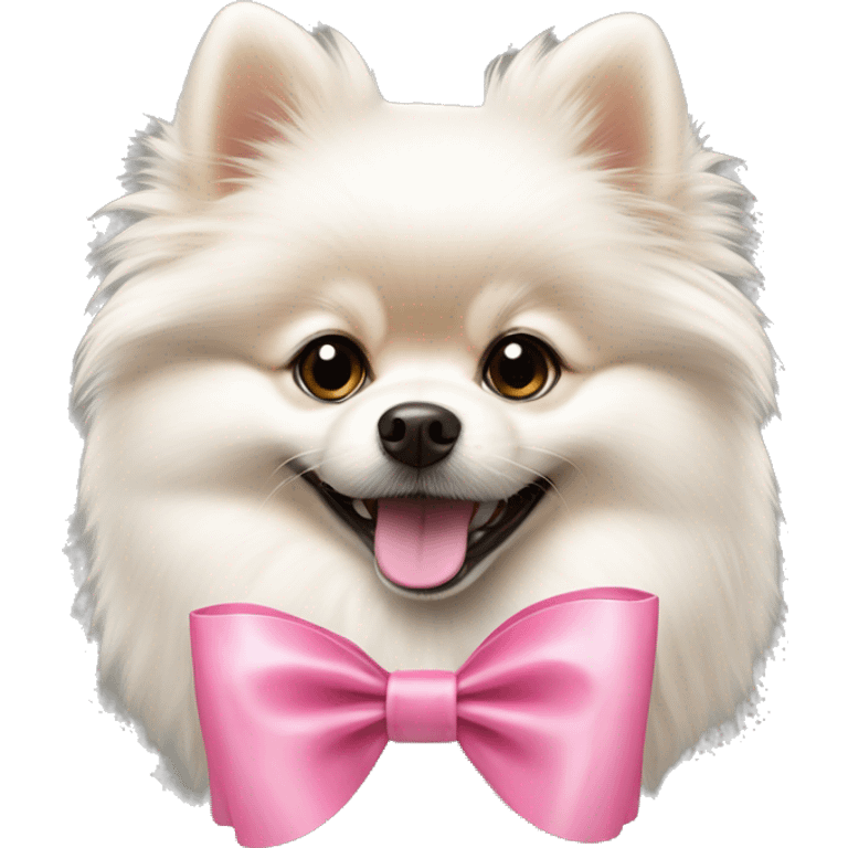 white pomeranian using pink bow smiling  emoji