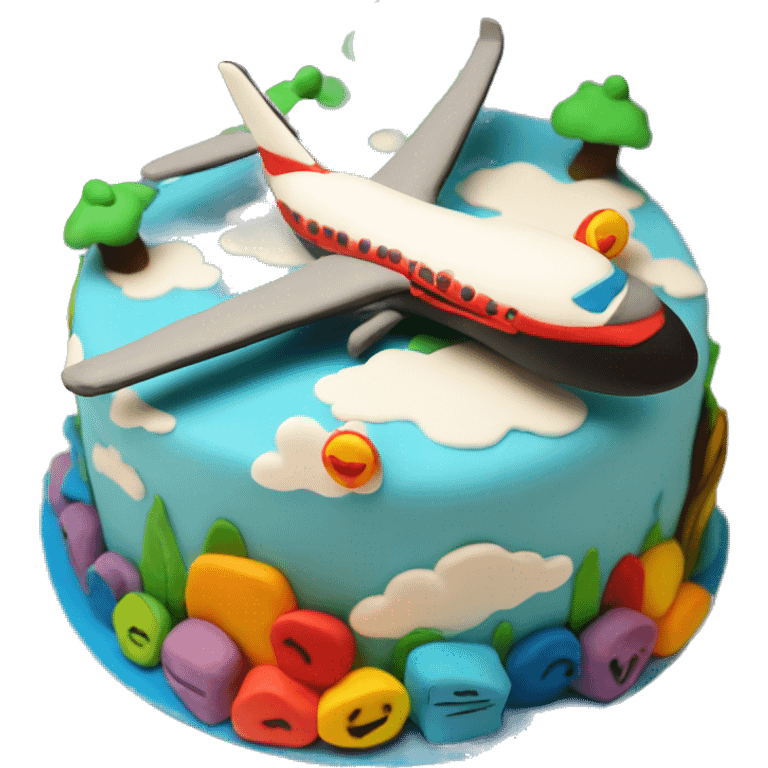 a colorful fondant cake with airplane  emoji