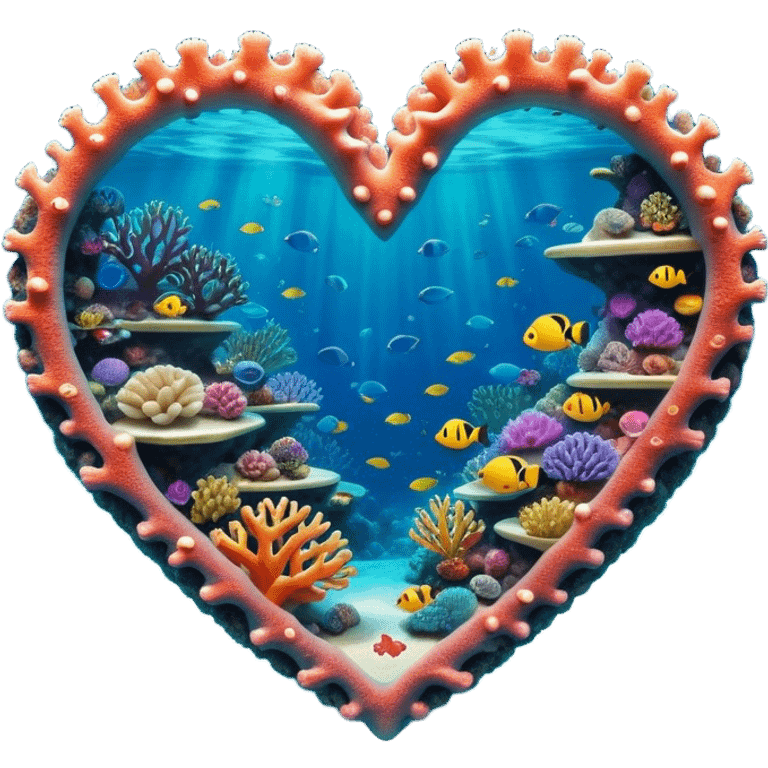 Cinematic Realistic Heart Reef Landscape Emoji, depicted with a naturally heart‚Äêshaped coral formation in vibrant marine hues, rendered with detailed underwater textures and luminous lighting. emoji