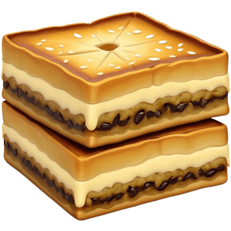 Martabak Cinematic Realistic Martabak Dish Emoji, depicted as a single, square slice of sweet, thick martabak with a rich, indulgent filling, rendered with detailed textures and vibrant, appetizing lighting. emoji