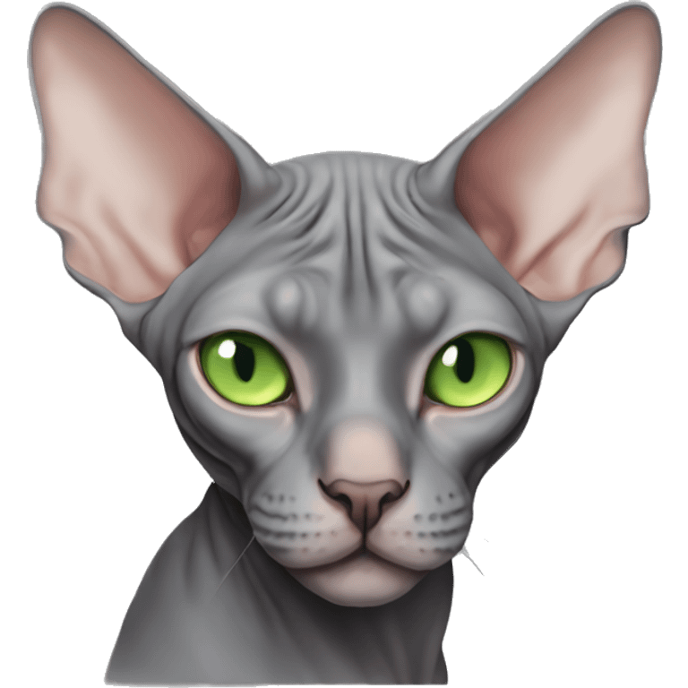 Dark grey sphynx cat green eyes sleeping  emoji