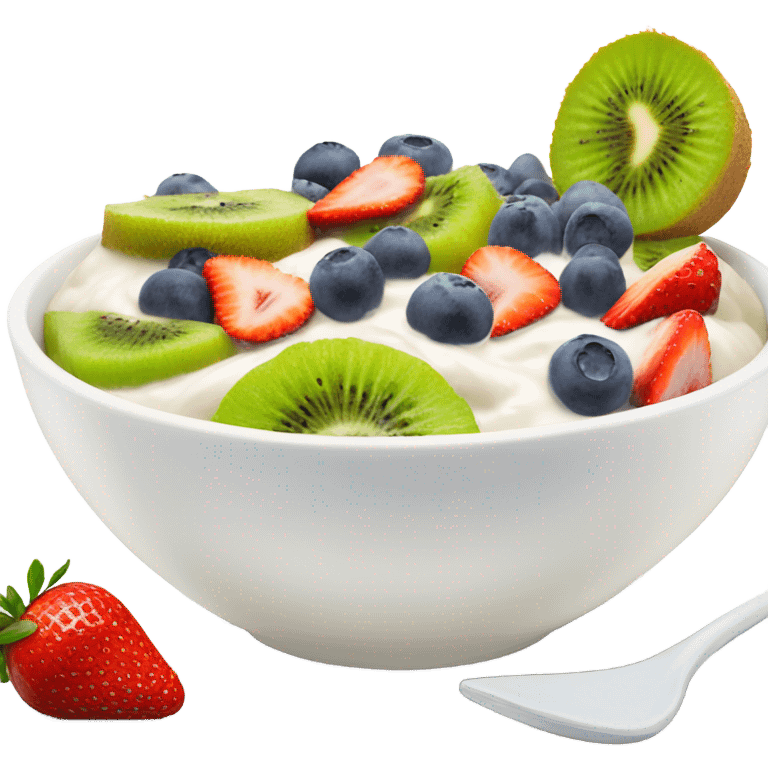 A bowl of yogurt with fruit  emoji