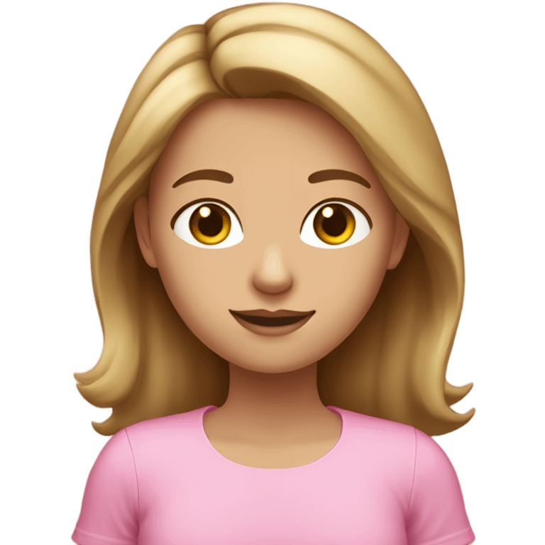 Brown haired girl with blonde highlights and hazel eyes with a pink shirt emoji