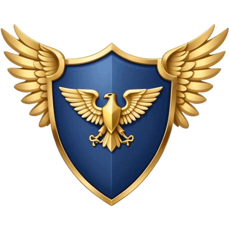 a plain navy blue shield with large gold wings behind emoji