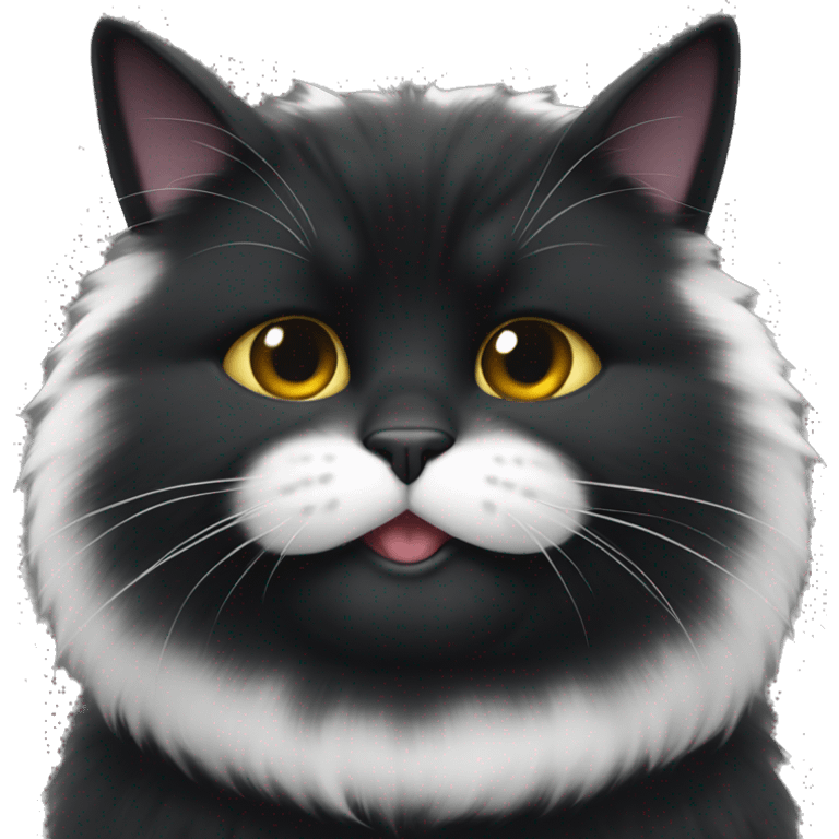 Fat black cat with white chin very fluffy emoji