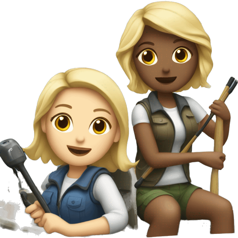 Two blondes and brunette Fishing on a boat emoji